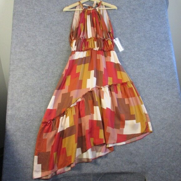 Where Mountains Meet Dresses & Skirts - Where Mountains Meet Midi Dress Open Back S Silk Asymmetric Red Art To Wear 212